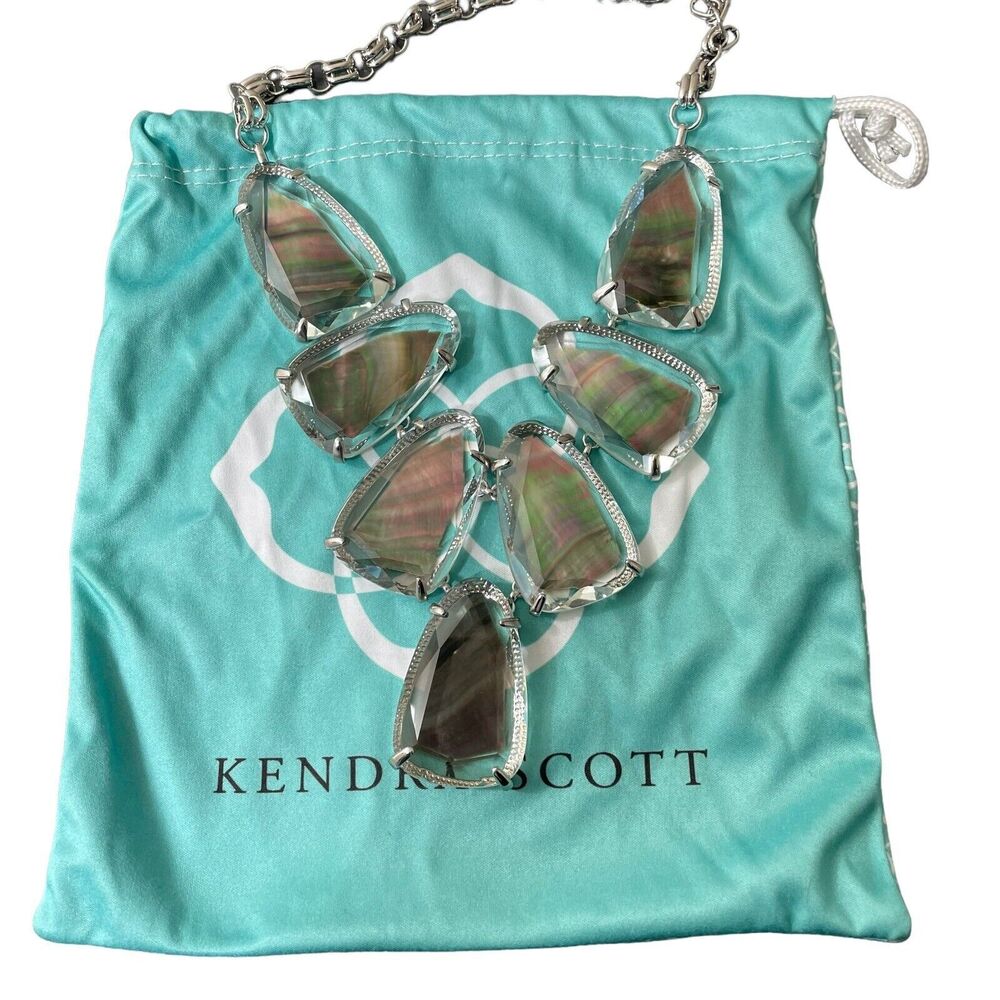 Kendra Scott Harlow Necklace Suspened Black Pearl Silver Tone Statement